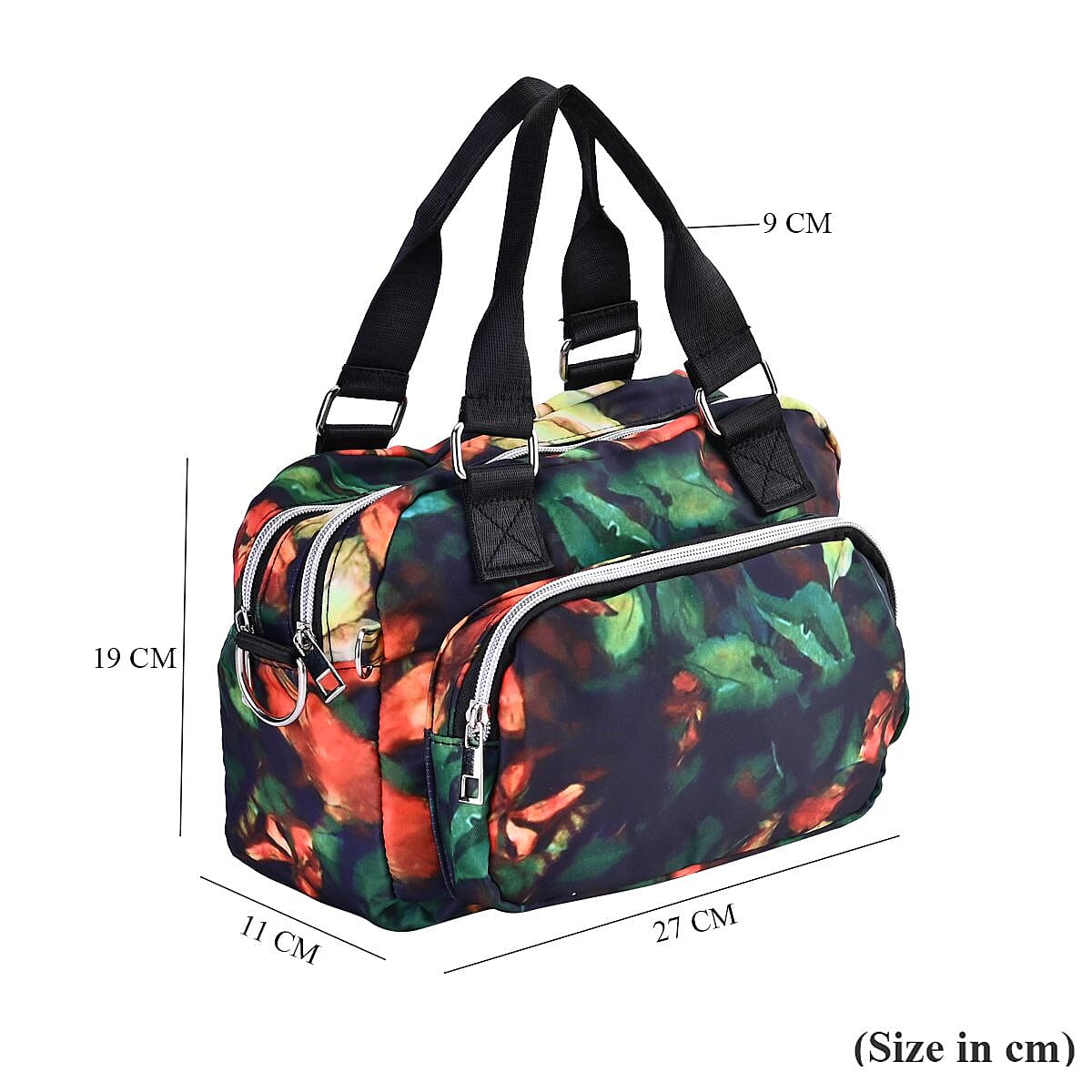 Oxford Leaf Pattern Crossbody Bag With Exterior 3 Zipped Pockets - Black &amp; Multi 7519151 7