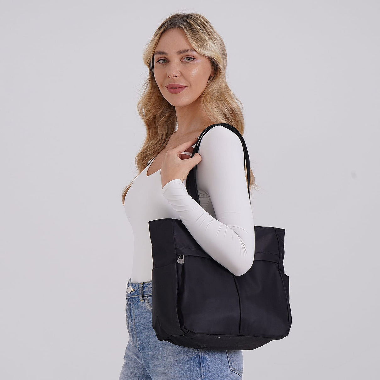 Spacious Oxford Tote Bag with Multiple Pockets - Black 8037027 1