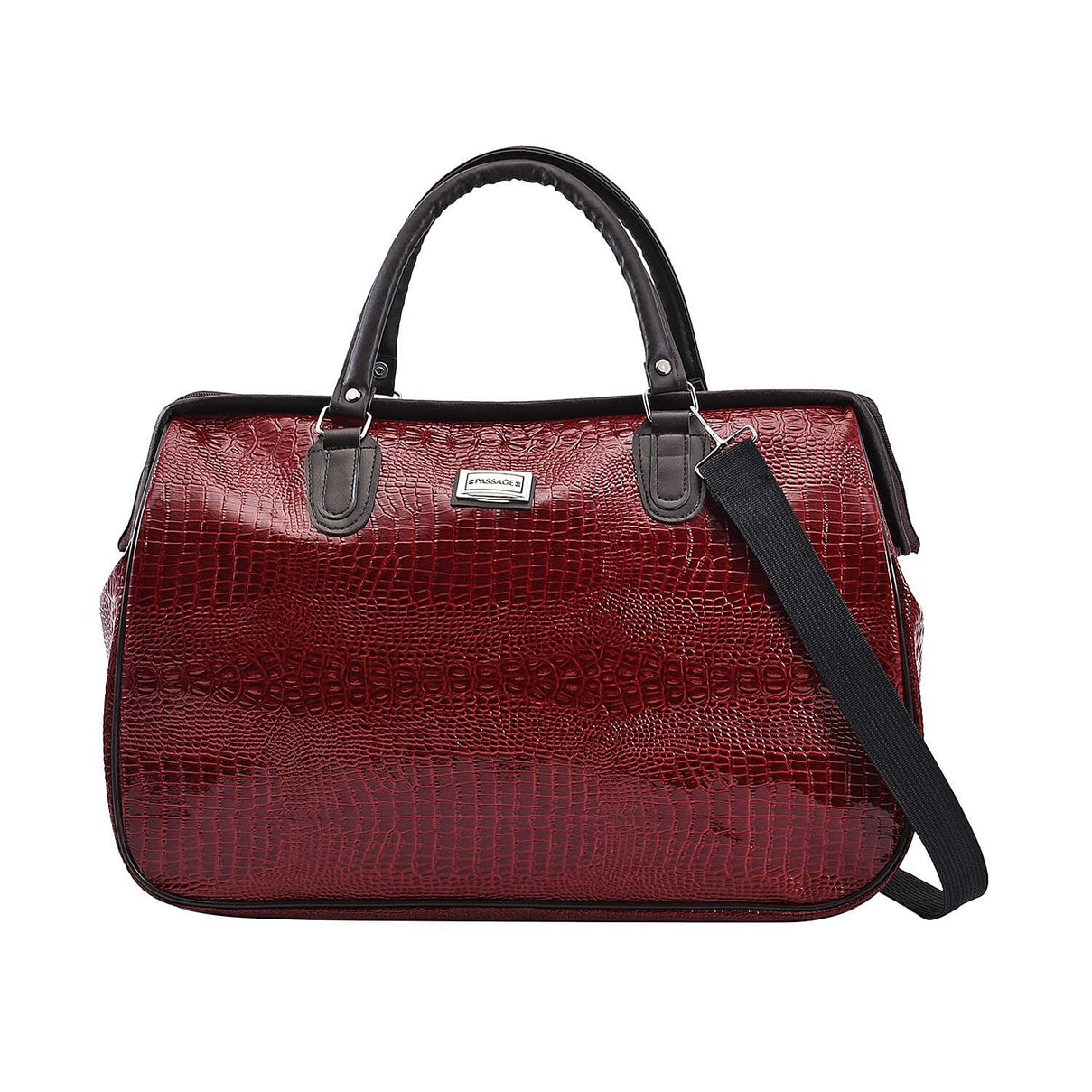 PASSAGE Crocodile Pattern Travel Bag with Handle Drop and Shoulder Strap - Burgundy 7820684 0