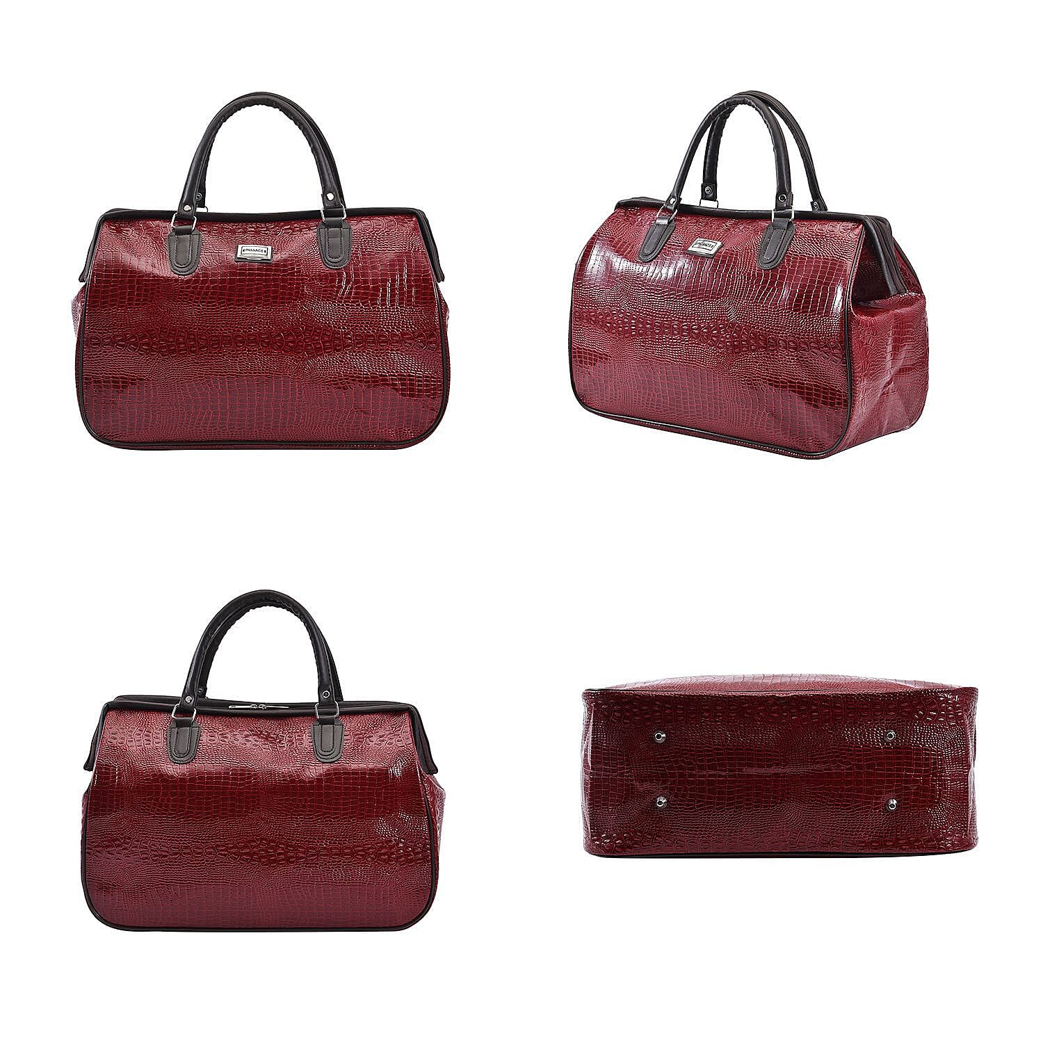 PASSAGE Crocodile Pattern Travel Bag with Handle Drop and Shoulder Strap - Burgundy 7820684 3