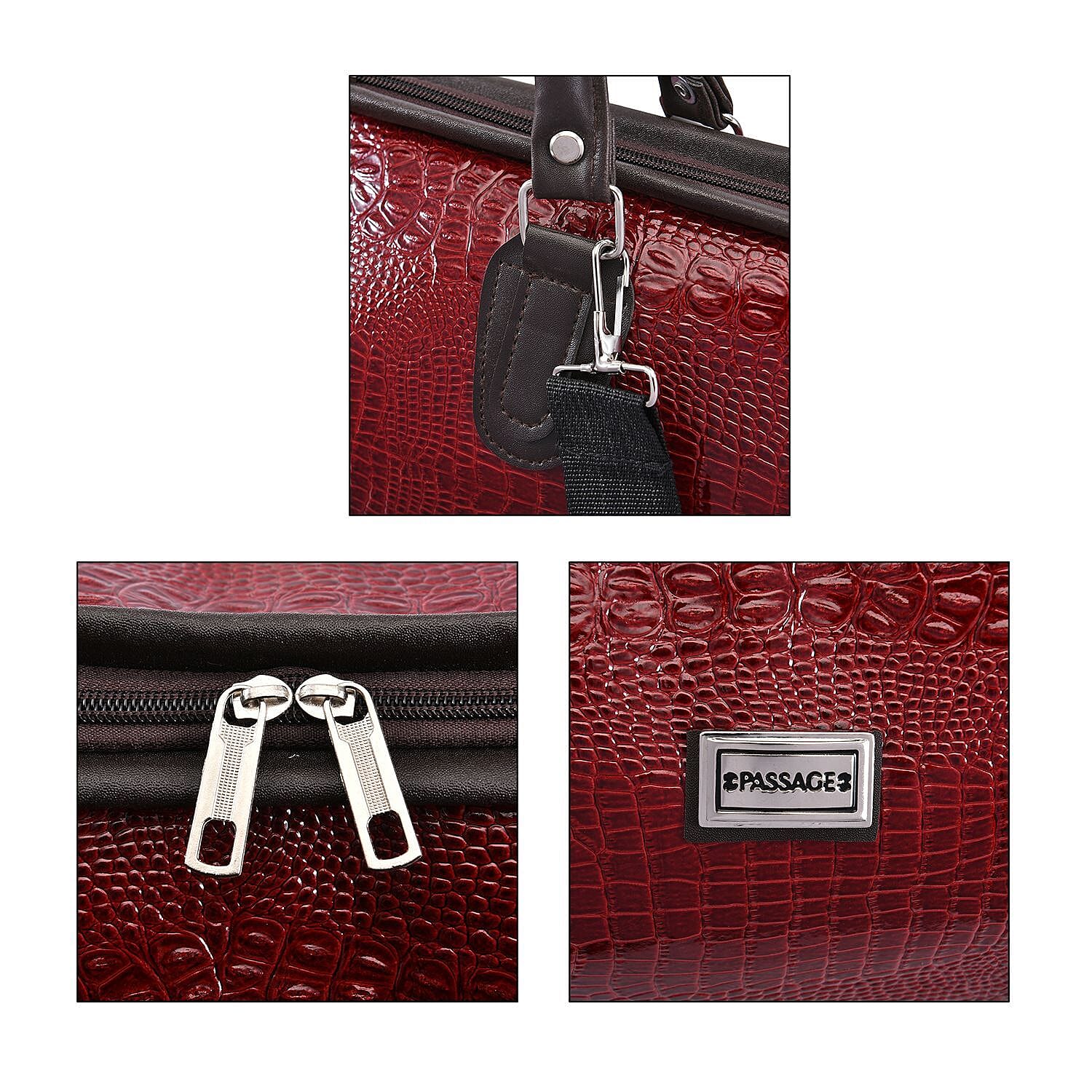 PASSAGE Crocodile Pattern Travel Bag with Handle Drop and Shoulder Strap - Burgundy 7820684 5