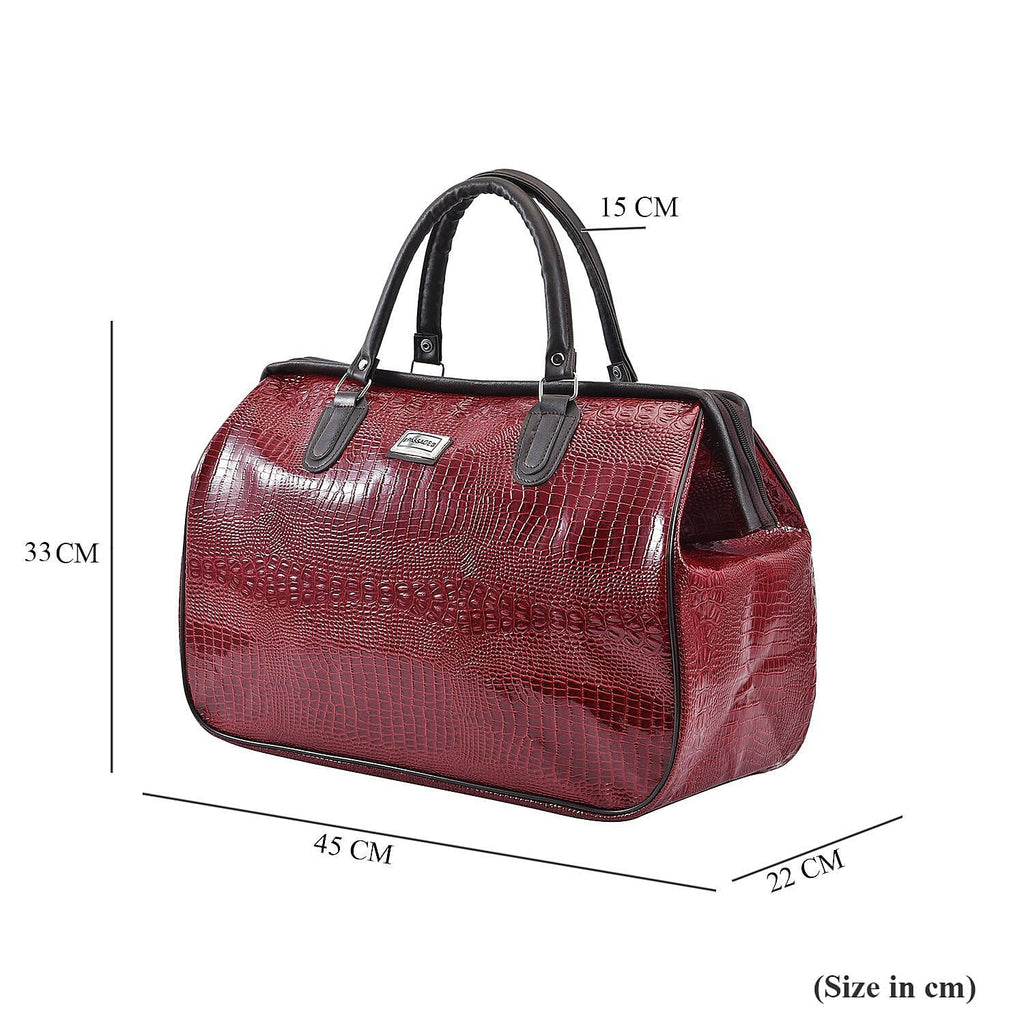 PASSAGE Crocodile Pattern Travel Bag with Handle Drop and Shoulder Strap - Burgundy