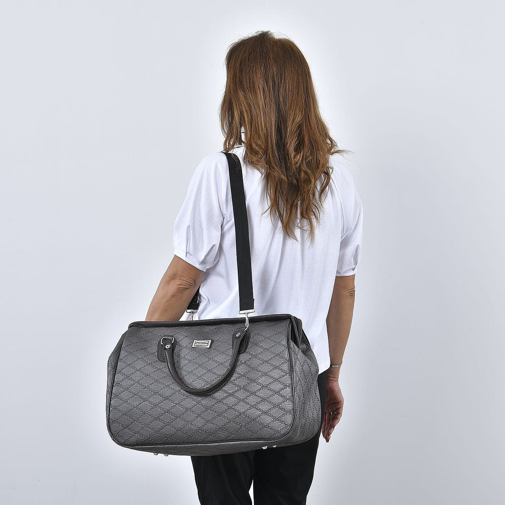 PASSAGE Diamond Pattern Travel Bag with Handle Drop - Shoulder Strap - Grey