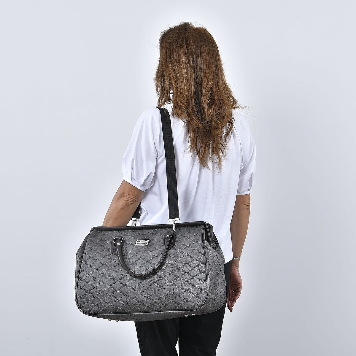 PASSAGE Diamond Pattern Travel Bag with Shoulder Strap - Grey 7433819 3