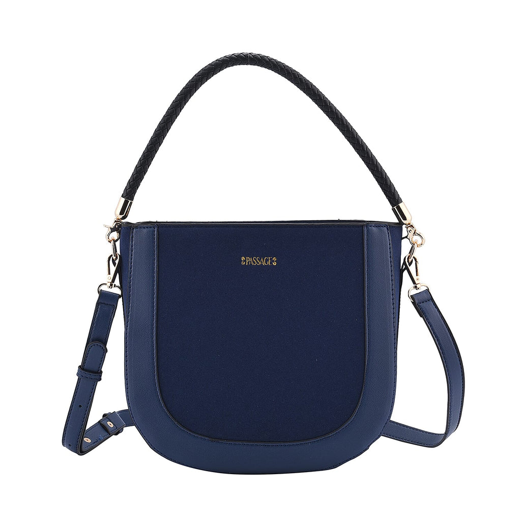 PASSAGE Saddle-Hobo Bag with Detachable Long Strap (Size 26x24x8 Cm) - Navy