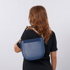 PASSAGE Saddle-Hobo Bag with Detachable Long Strap (Size 26x24x8 Cm) - Navy