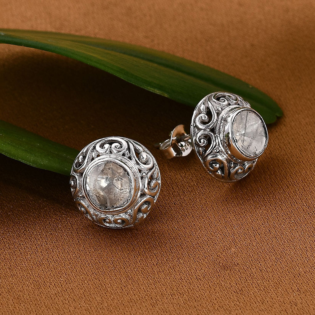 Royal Bali Collection- POLKI Diamond Stud Earrings in Sterling Silver 1.00 Ct.