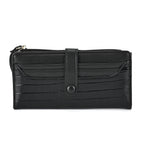 RFID Protected Croco Embossed Leatherette Wallet with Wrist Strap - Black