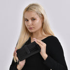 RFID Protected Croco Embossed Leatherette Wallet with Wrist Strap - Black