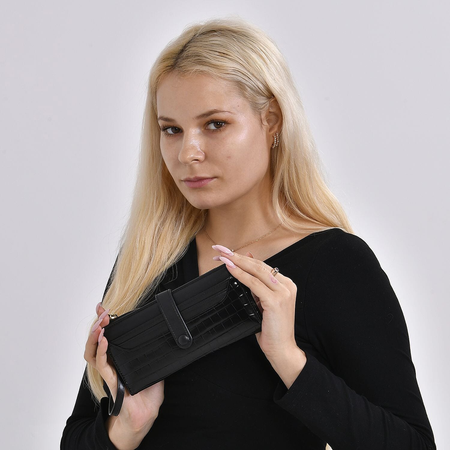 PU Croco Embossed Wallet - Black 7656387 1