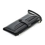 RFID Protected Croco Embossed Leatherette Wallet with Wrist Strap - Black