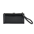 RFID Protected Croco Embossed Leatherette Wallet with Wrist Strap - Black