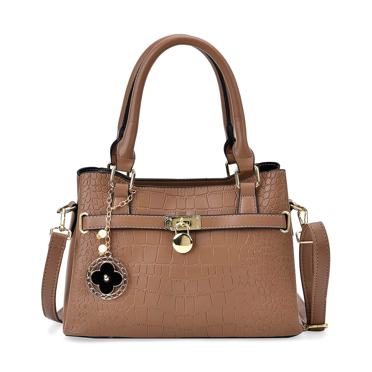 Closeout Deal - Crocodile Embossed Crossbody Bag with Shoulder Strap - Khaki 8025432 0
