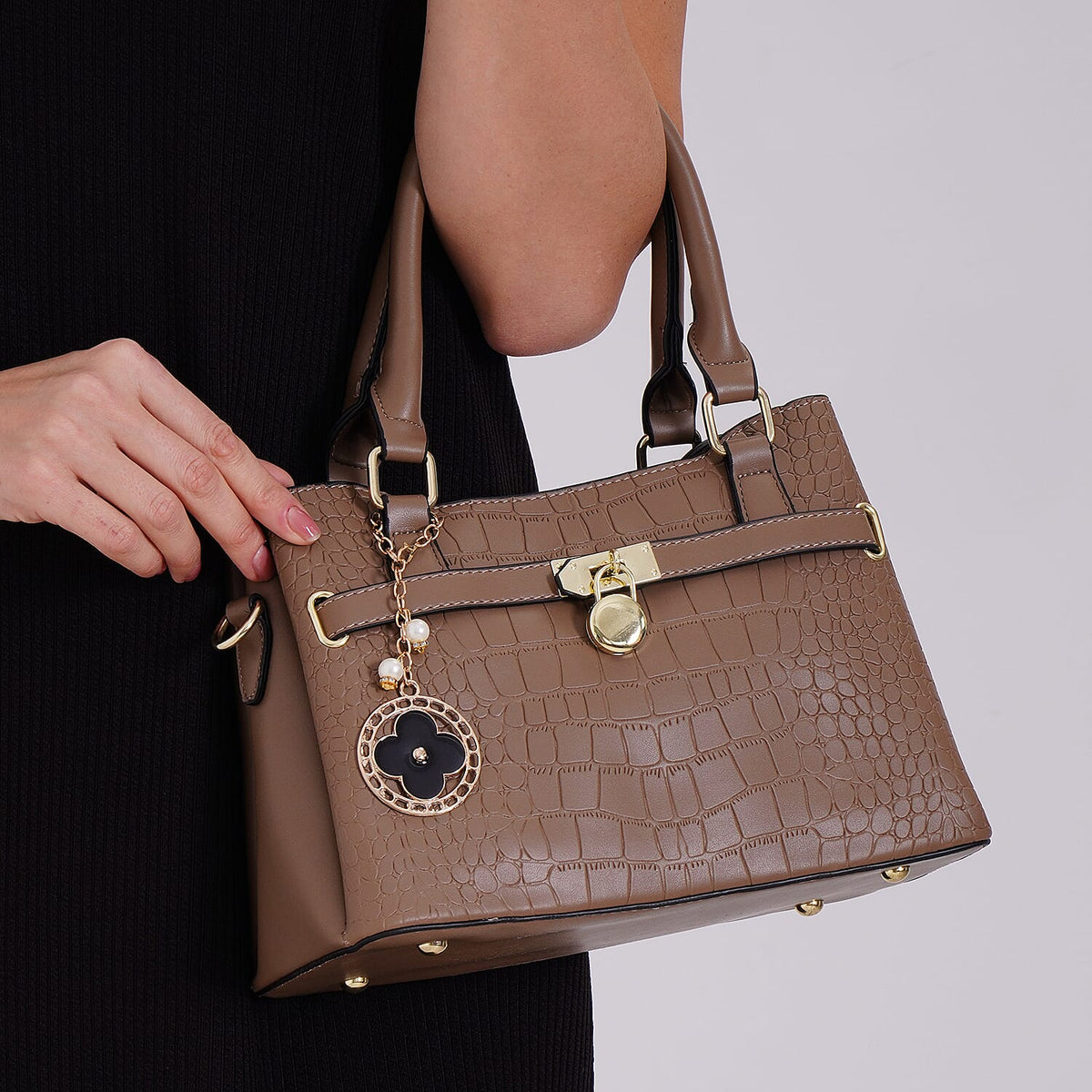 Closeout Deal - Crocodile Embossed Crossbody Bag with Shoulder Strap - Khaki 8025432 2