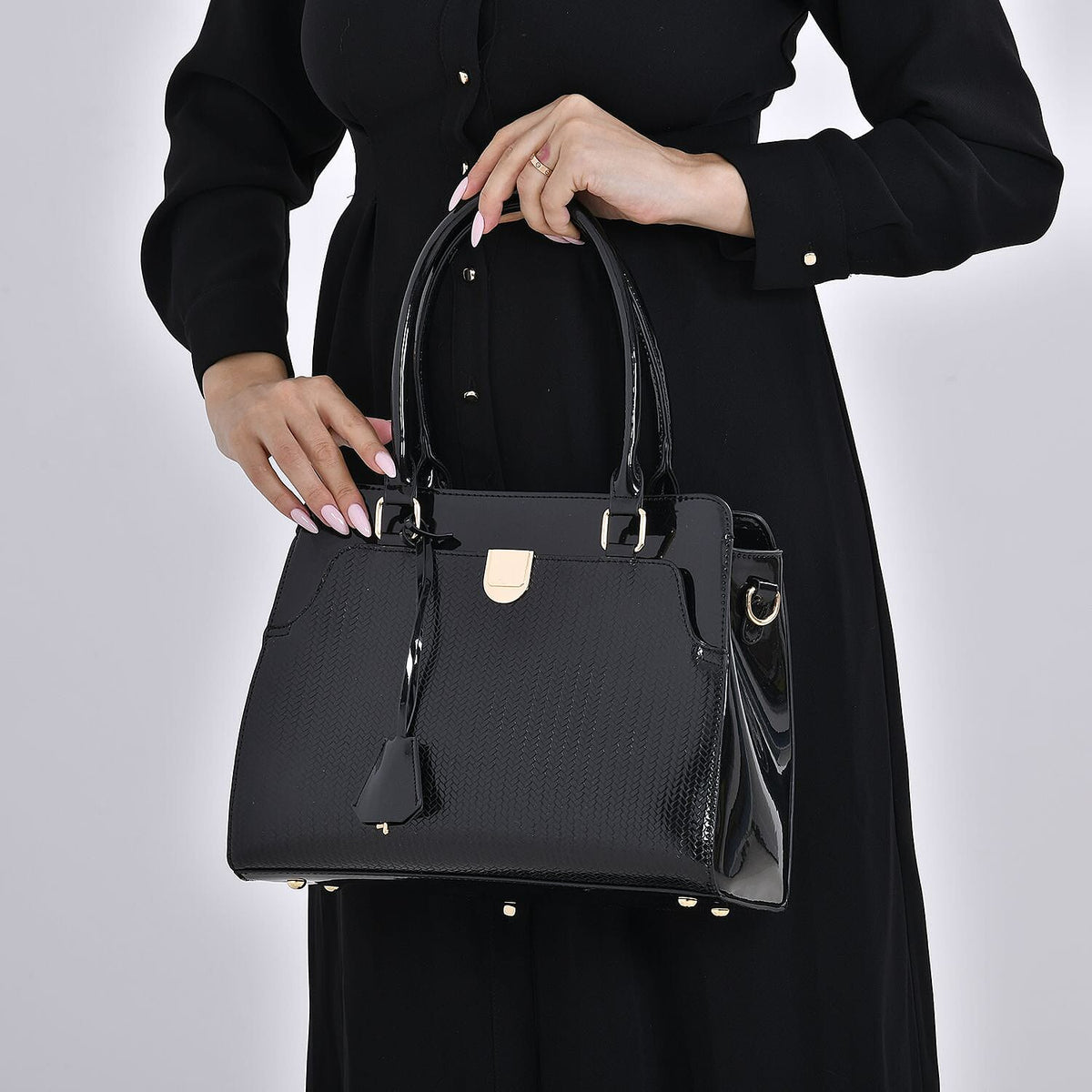 PU Crossbody Bag with Dual Handle Drop &amp; Adjustable Shoulder Strap - Black 7639950 3