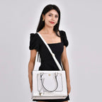 Leather Look Crocodile Crossbody Bag (Size 35x12x25 cm) - White