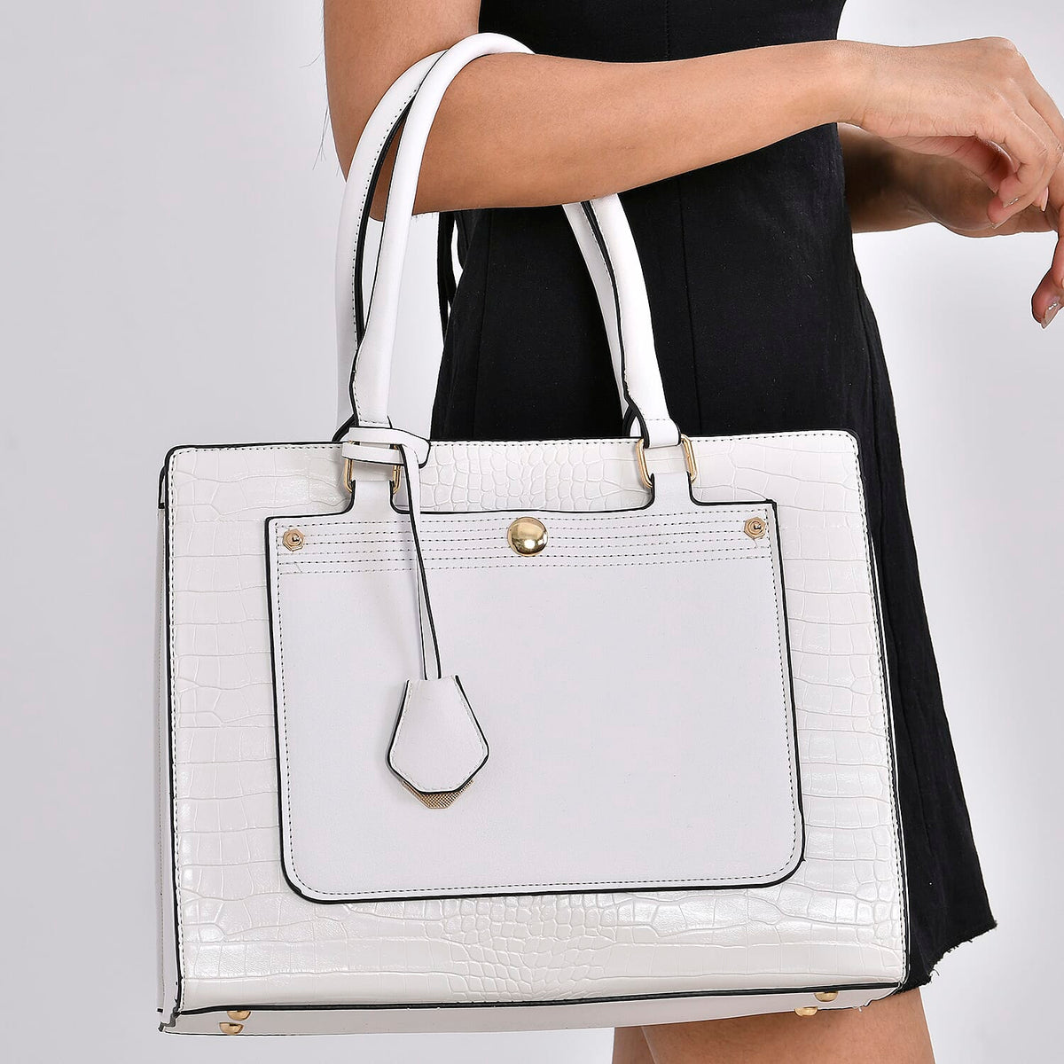 Leather Look Crocodile Crossbody Bag (Size 35x12x25 cm) - White 7681548 3