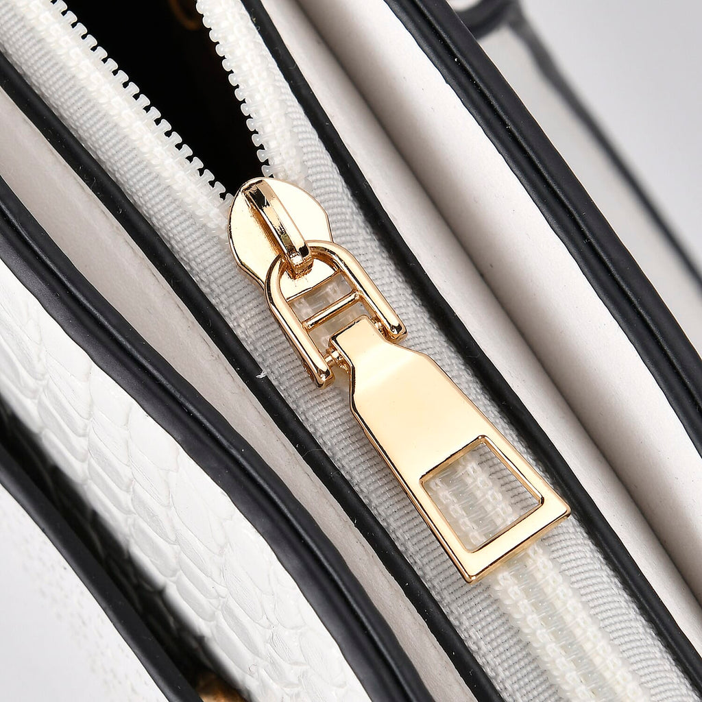 Leather Look Crocodile Crossbody Bag (Size 35x12x25 cm) - White