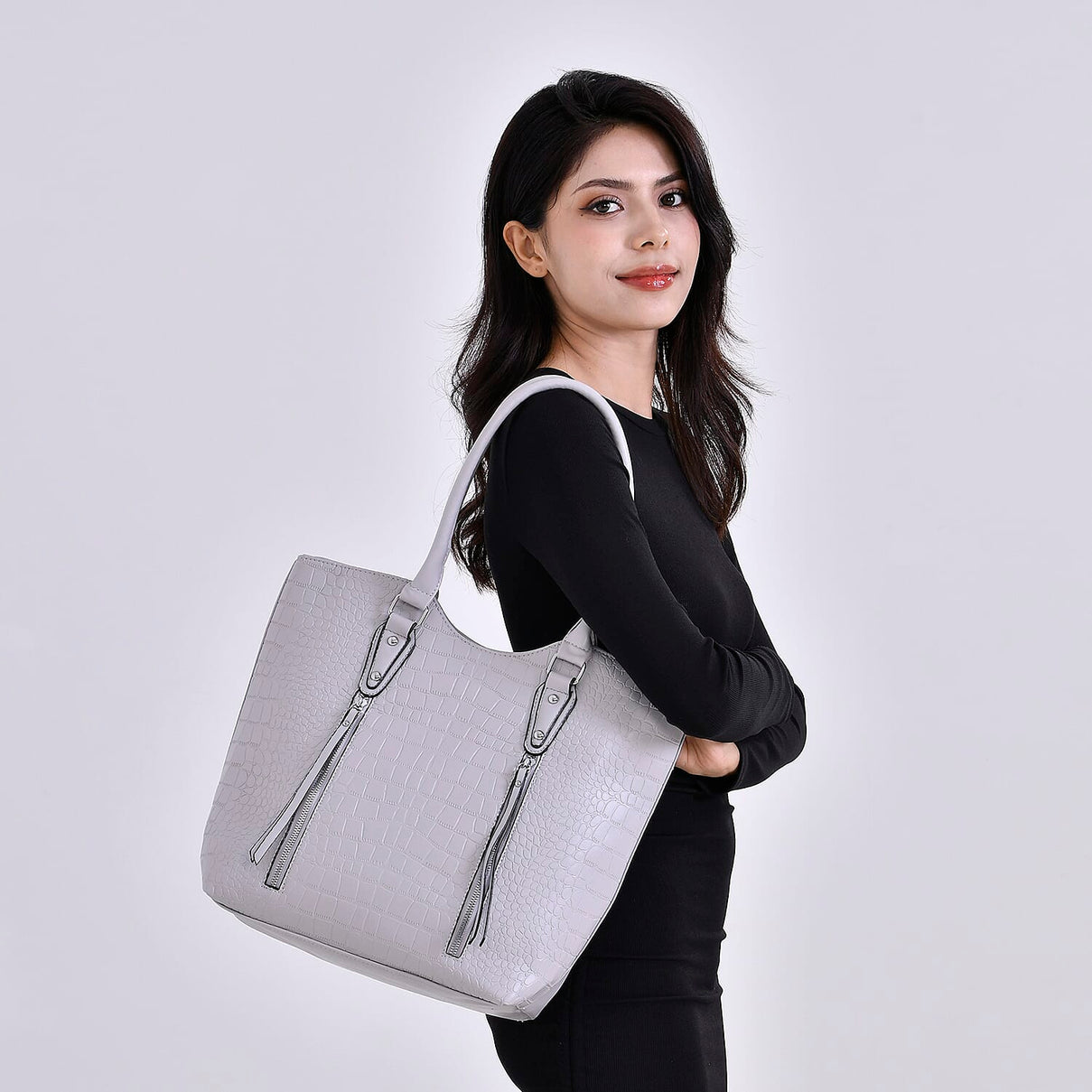 PU Crocodile Tote Bag (Size 31x13x32 cm) - Grey &amp; Black 7673249 1