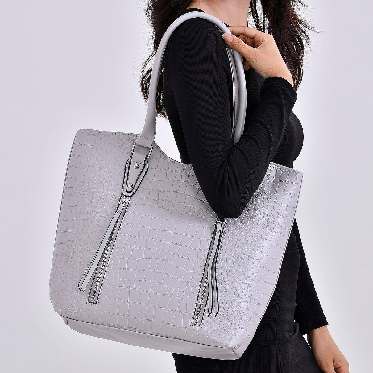PU Crocodile Tote Bag (Size 31x13x32 cm) - Grey &amp; Black 7673249 2