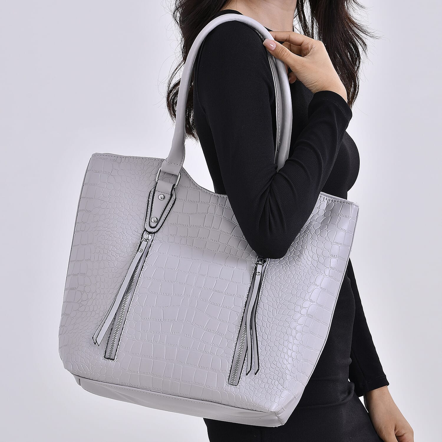 PU Crocodile Tote Bag (Size 31x13x32 cm) - Grey &amp; Black 7673249 2