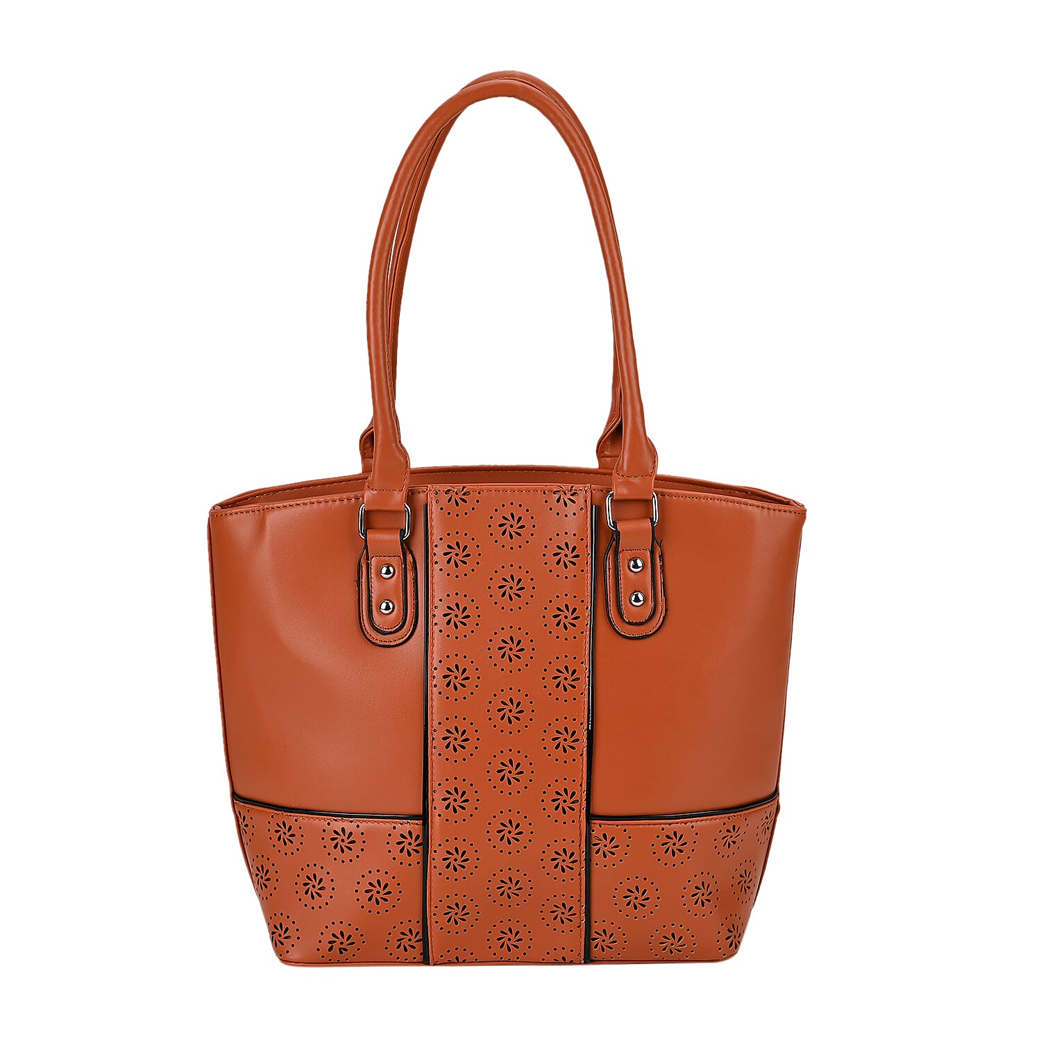 Leatherette Hollow Out Floral Pattern Tote Bag with Handle Drop 7673063 0