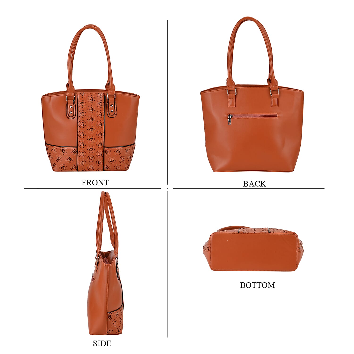 Leatherette Hollow Out Floral Pattern Tote Bag with Handle Drop 7673063 3