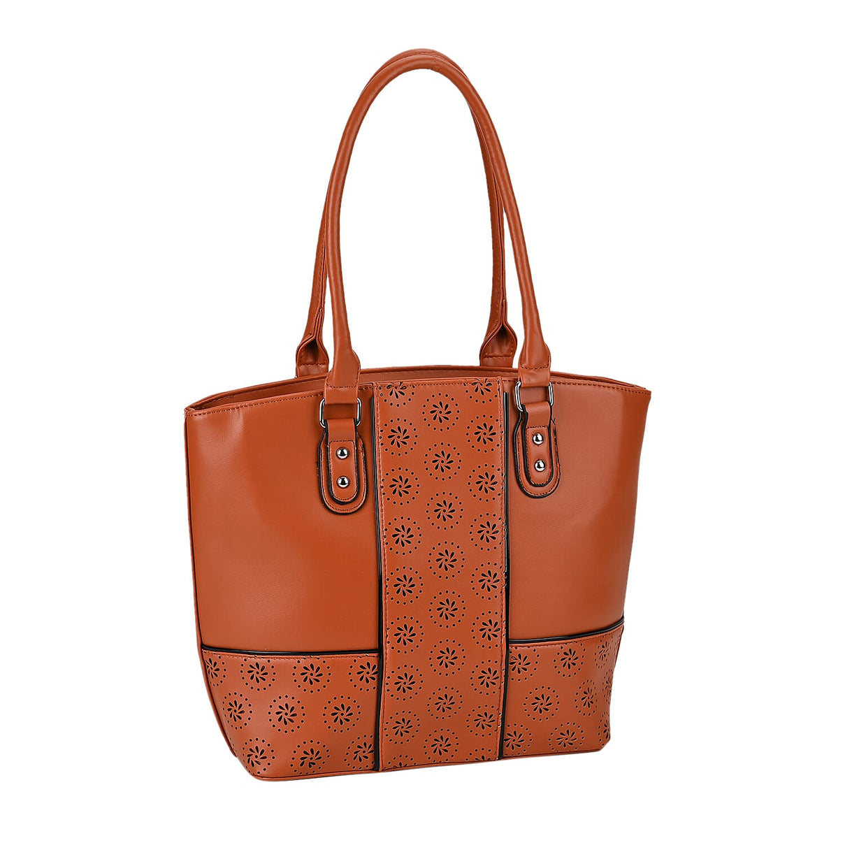 Leatherette Hollow Out Floral Pattern Tote Bag with Handle Drop 7673063 6