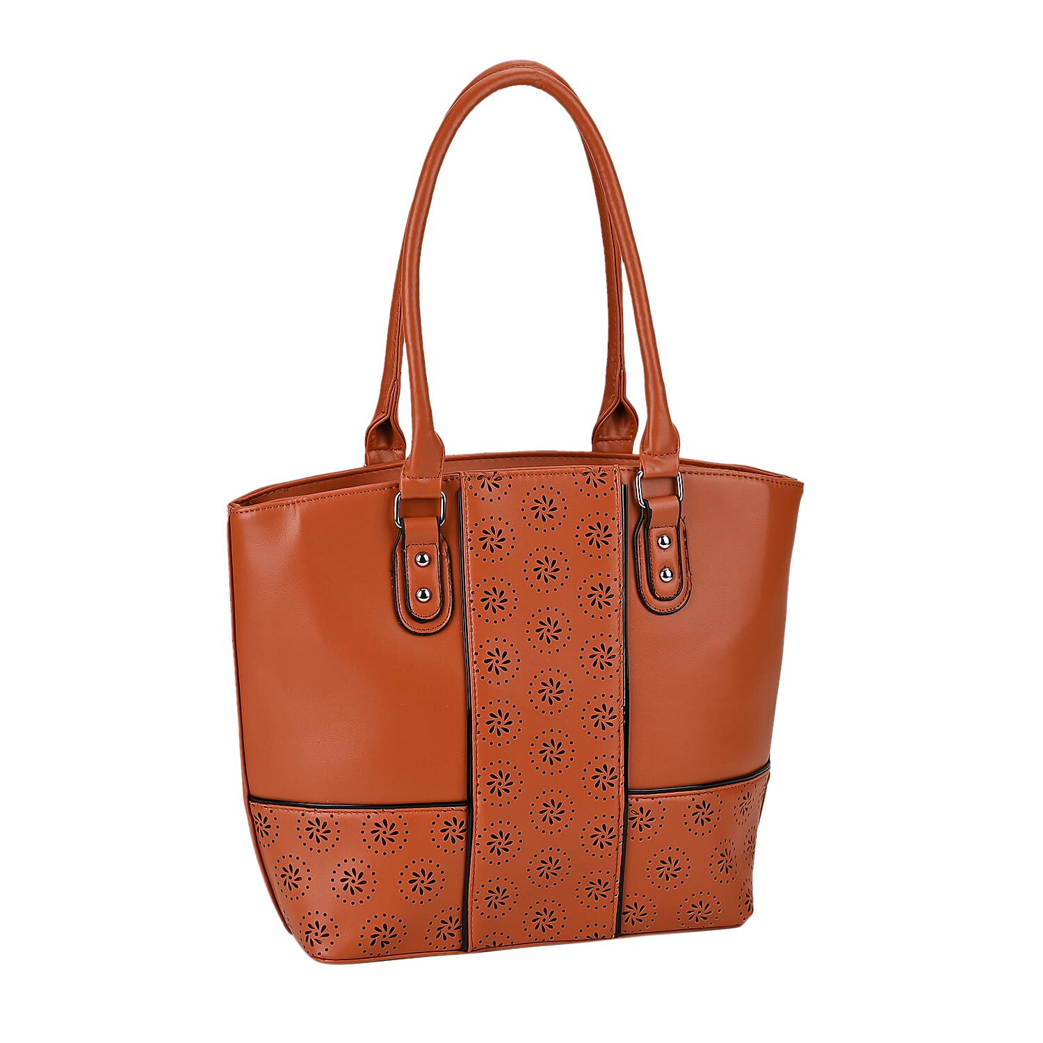 Leatherette Hollow Out Floral Pattern Tote Bag with Handle Drop 7673063 6