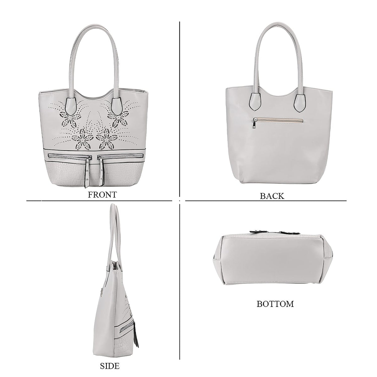 PU Flower Tote Bag (Size 31x13x32 cm) - Grey &amp; Black 7673259 3