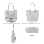 PU Flower Tote Bag (Size 31x13x32 cm) - Grey & Black