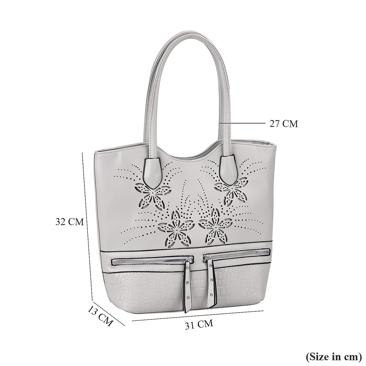 PU Flower Tote Bag (Size 31x13x32 cm) - Grey &amp; Black 7673259 6