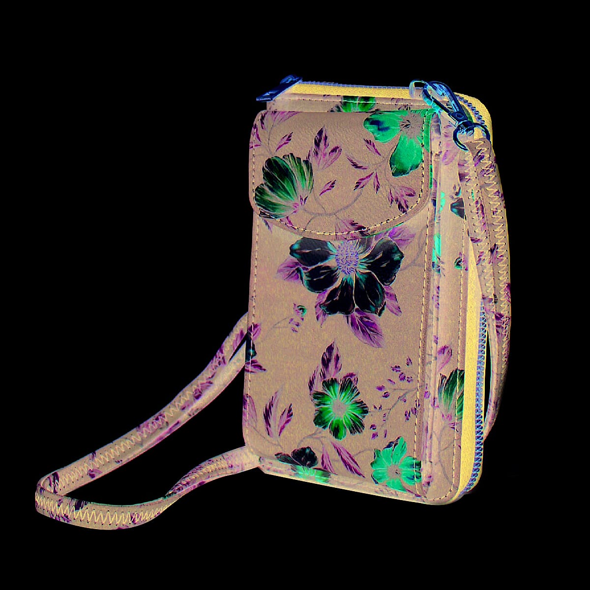 Designer Inspired- Floral Pattern Crossbody Phone Handbag with Shoulder Strap - Navy 7588180 1