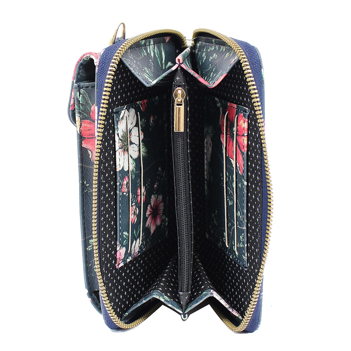 Designer Inspired- Floral Pattern Crossbody Phone Handbag with Shoulder Strap - Navy 7588180 2