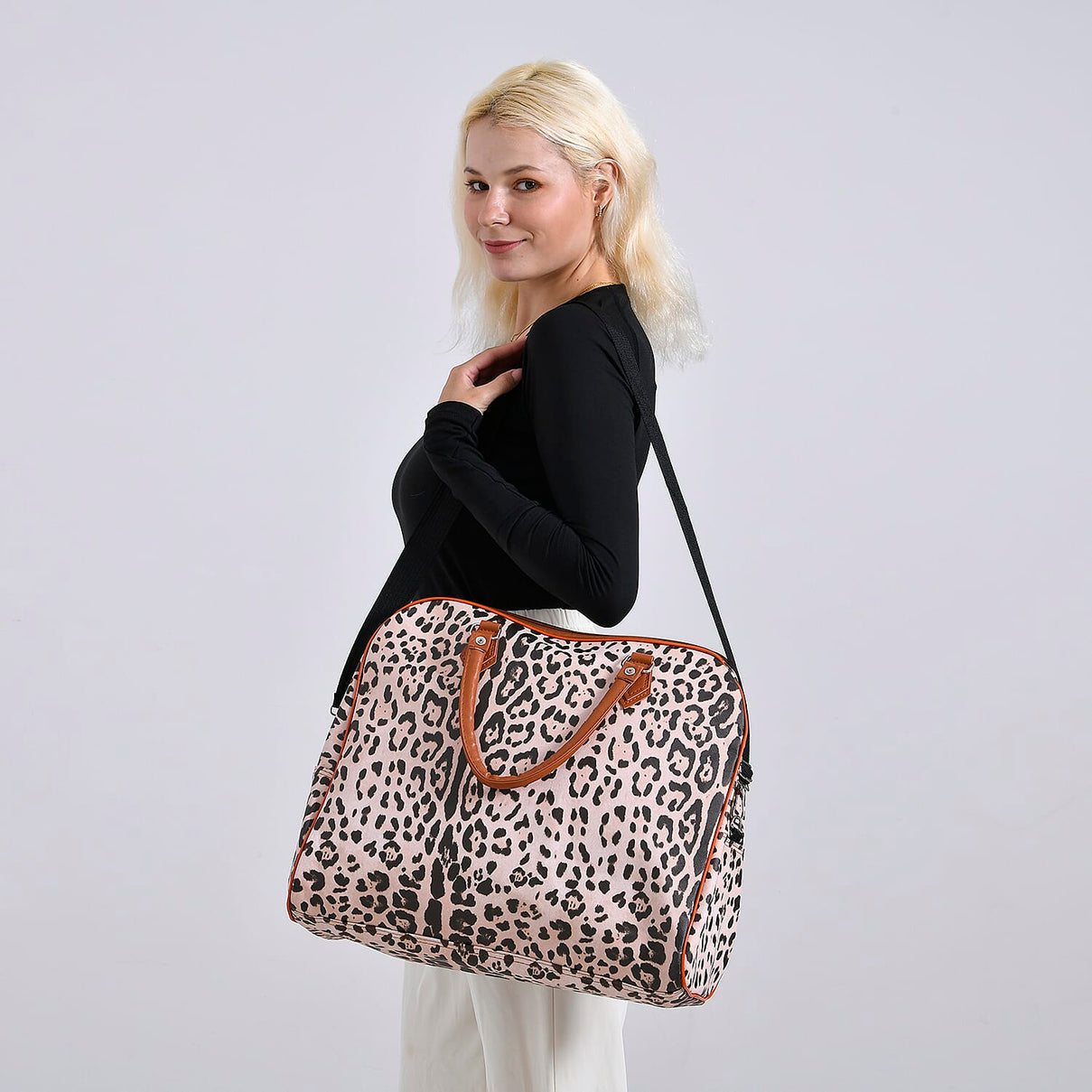 Snake Pattern Tote Bag with Handle Drop &amp; Detachable Shoulder Strap - Peach 8205026 2