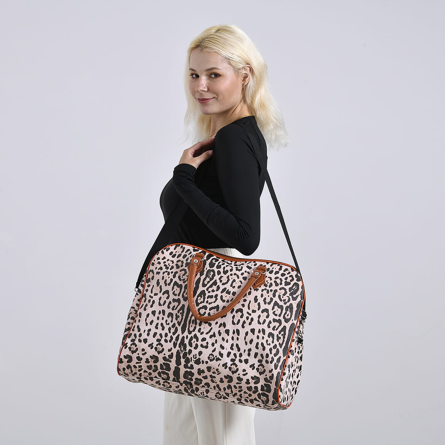 Snake Pattern Tote Bag with Handle Drop &amp; Detachable Shoulder Strap - Peach 8205026 2