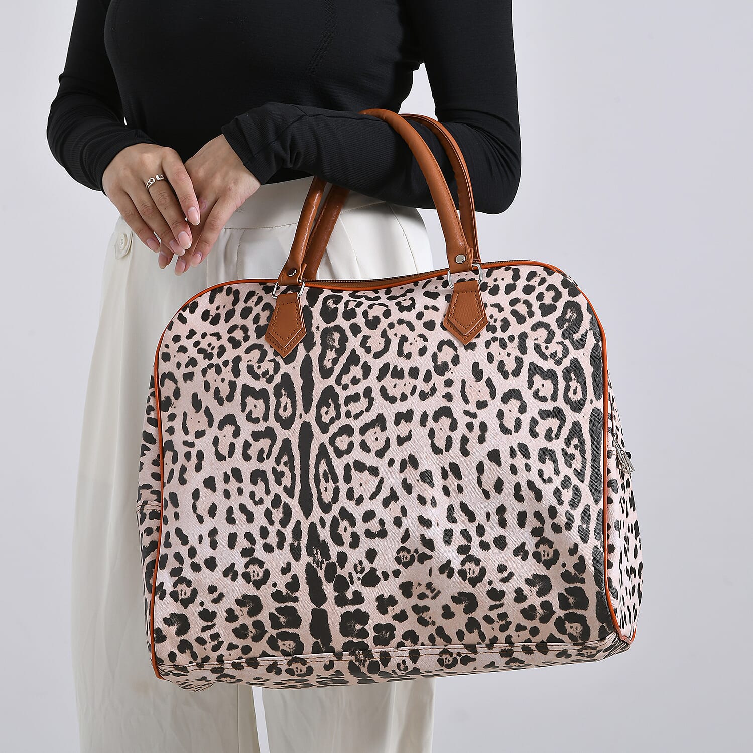 Snake Pattern Tote Bag with Handle Drop &amp; Detachable Shoulder Strap - Peach 8205026 3