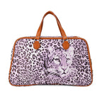 Leatherette Leopard Pattern Travel Bag with Detachable Shoulder Strap Size (55x33x21cm) - Purple - Brown