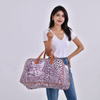 Leatherette Leopard Pattern Travel Bag with Detachable Shoulder Strap Size (55x33x21cm) - Purple - Brown