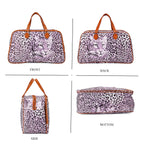 Leatherette Leopard Pattern Travel Bag with Detachable Shoulder Strap Size (55x33x21cm) - Purple - Brown