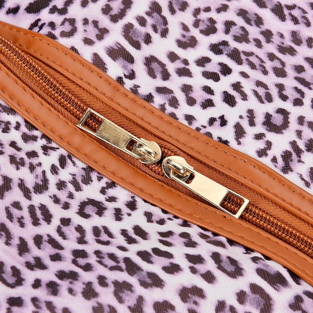 Leatherette Leopard Pattern Travel Bag with Detachable Shoulder Strap Size (55x33x21cm) - Purple - Brown