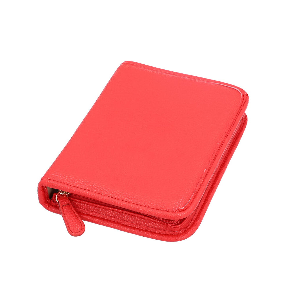 Portable Lichee Pattern Jewellery Organiser (Includes 1 Ring Band, 2 Zip Pockets, 1 Removable Earring Panel & 6 Necklace Clips) (Size 21x15x4cm) - Red
