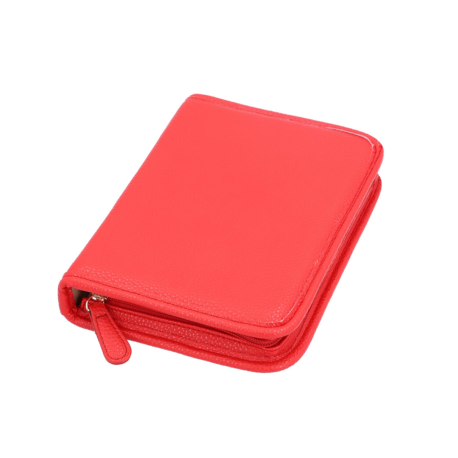 Portable Lichee Pattern Jewellery Organiser (Includes 1 Ring Band, 2 Zip Pockets, 1 Removable Earring Panel &amp; 6 Necklace Clips) (Size 21x15x4cm) - Red 6296577 2