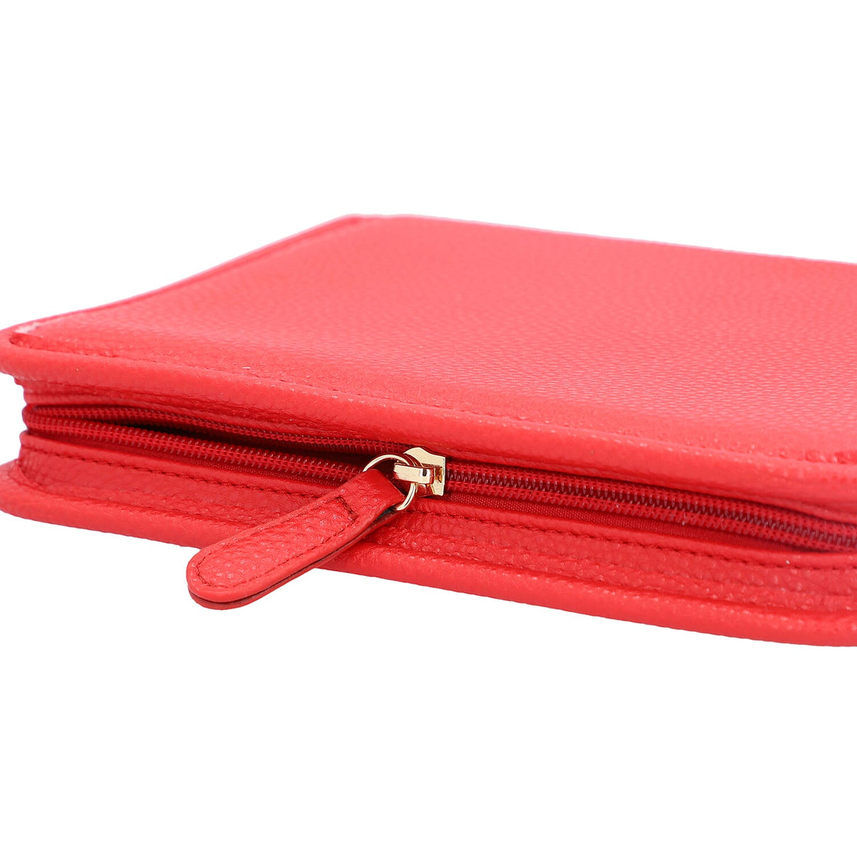 Portable Lichee Pattern Jewellery Organiser (Includes 1 Ring Band, 2 Zip Pockets, 1 Removable Earring Panel &amp; 6 Necklace Clips) (Size 21x15x4cm) - Red 6296577 4
