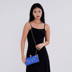 Leatherette Clutch Bag with Necklace & Bracelet (Size 22x12x4 cm) - Navy