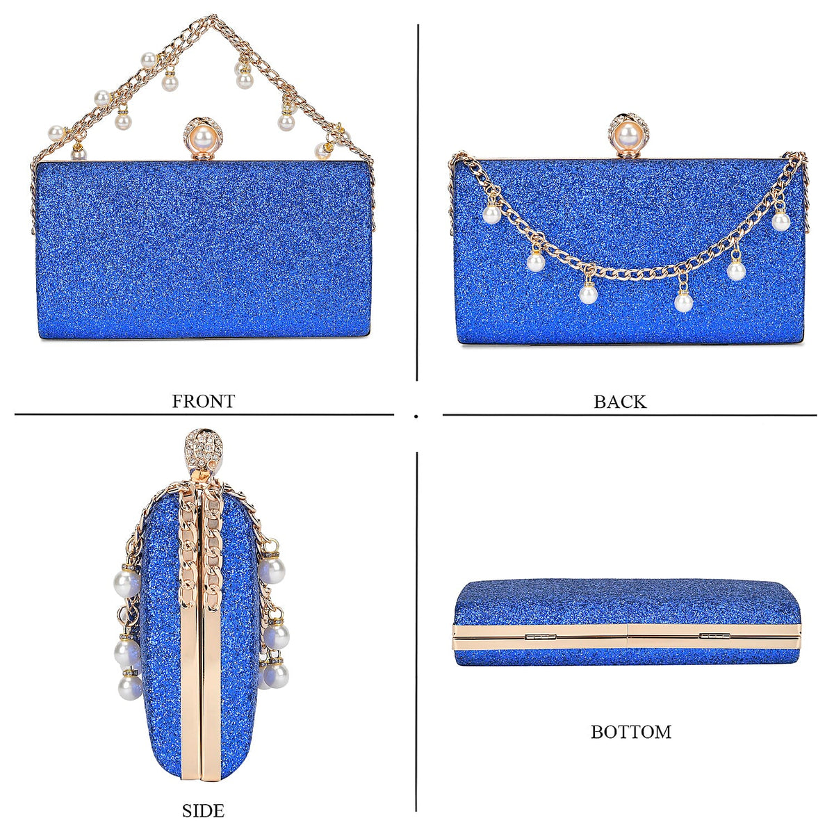Leatherette Clutch Bag with Necklace &amp; Bracelet (Size 22x12x4 cm) - Navy 7863033 8
