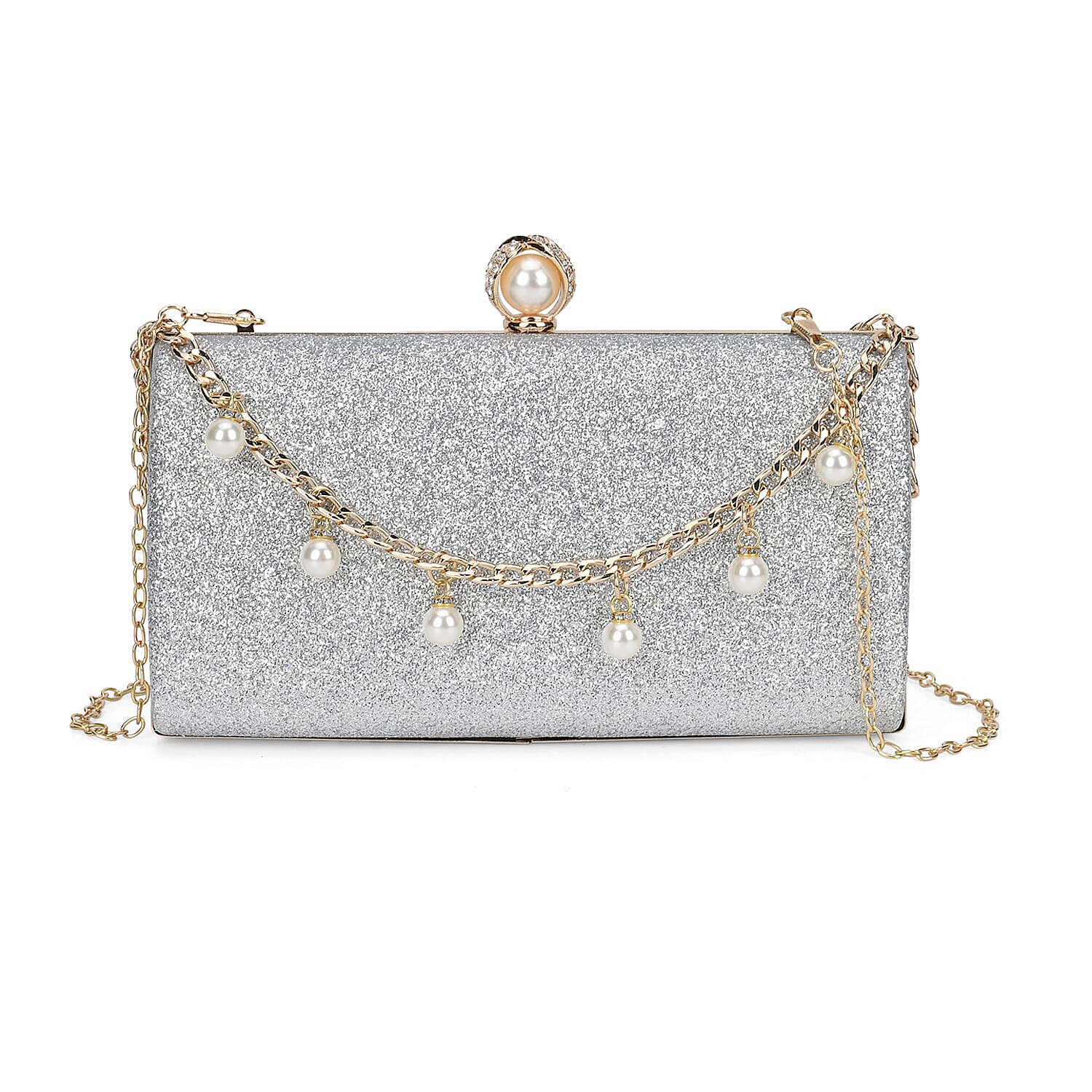 Sequin Clutch Bag with Necklace &amp; Bracelet (Size 22x12x4 cm) - Silver 7863026 9