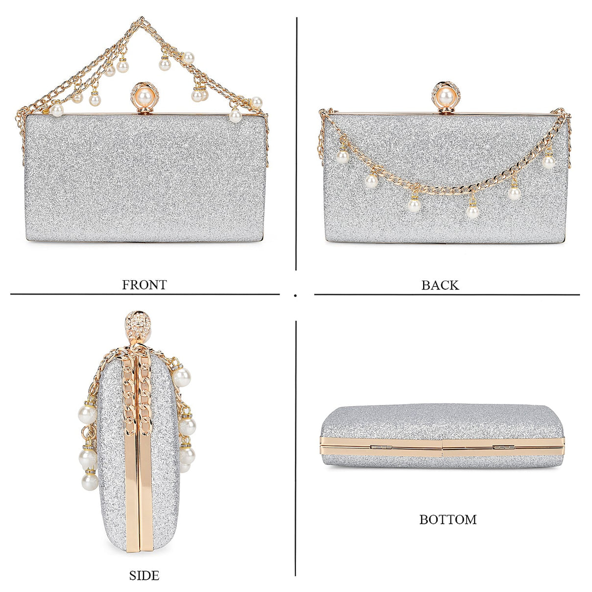 Sequin Clutch Bag with Necklace &amp; Bracelet (Size 22x12x4 cm) - Silver 7863026 12