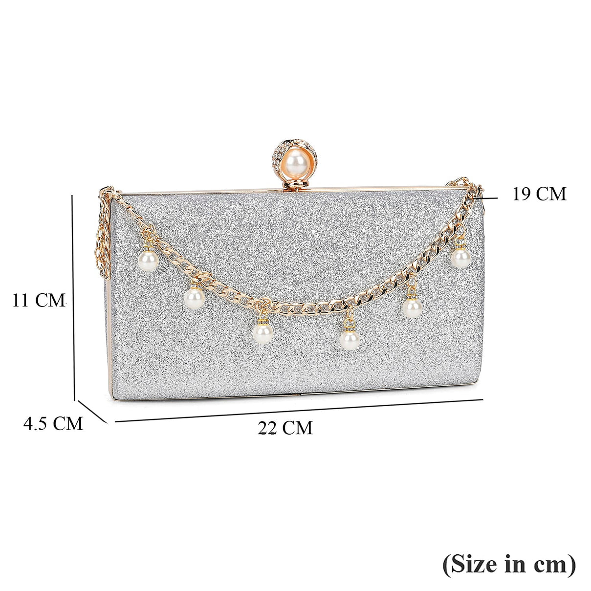 Sequin Clutch Bag with Necklace &amp; Bracelet (Size 22x12x4 cm) - Silver 7863026 16