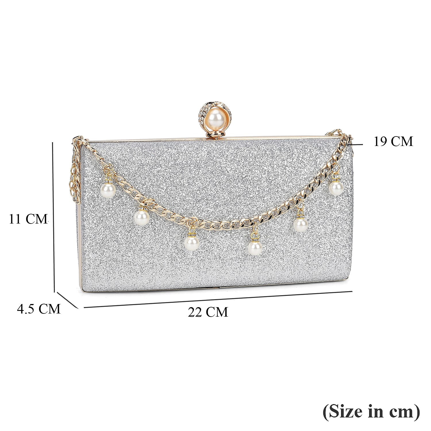 Sequin Clutch Bag with Necklace &amp; Bracelet (Size 22x12x4 cm) - Silver 7863026 16